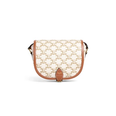 CELINE MEDIUM FOLCO BAG IN TRIOMPHE CANVAS AND CALFSKIN 191502BZJ.01BC (18*17*6.5cm)